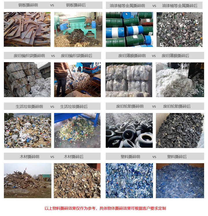 汽車殼撕碎機(jī)物料前后對比